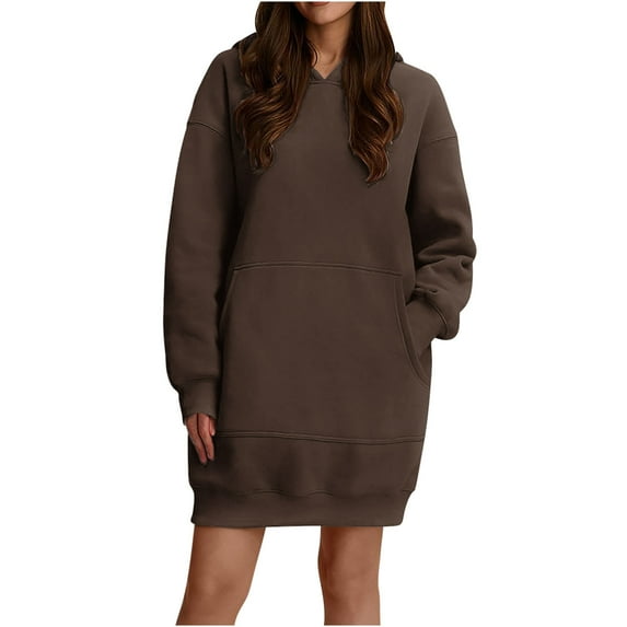 hotojiny Hoodies Sweatshirt Dress for Women Oversized Casual Pullover Long Sleeve Mini Dresses Cute Solid Trendy Clothes