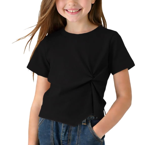 hotojiny Infant Baby Girls T Shirts Casual Short-Sleeve Twist Front Summer Tops Newborn Clothes Crew Neck Cute Tee Blouse for Kids 1-9 Y