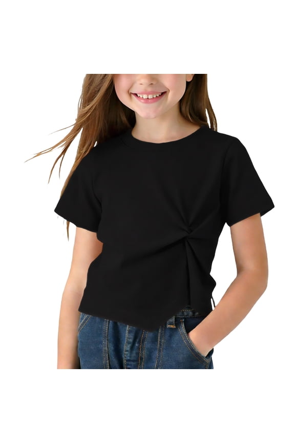 Infant Baby Girls T Shirts Casual Short-Sleeve Twist Front Summer Tops Newborn Clothes Crew Neck Cute Tee Blouse for Kids 1-9 Y