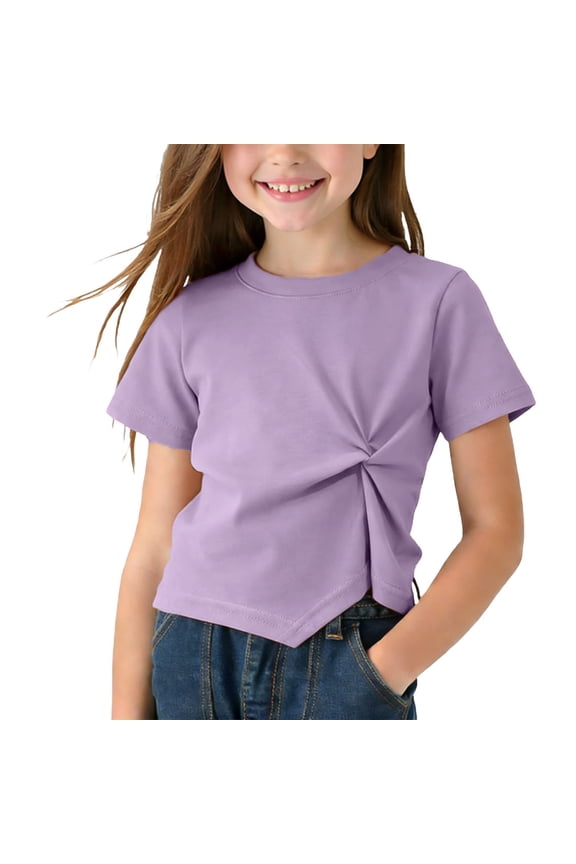 Infant Baby Girls T Shirts Casual Short-Sleeve Twist Front Summer Tops Newborn Clothes Crew Neck Cute Tee Blouse for Kids 1-9 Y