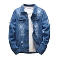 thumbnail image 1 of hotojiny Jean Jacket for Men Fashion Washed Loose Denim Jacket Big and Tall Mens Button down Work Denim Coat Fall Winter Clothes, 1 of 7