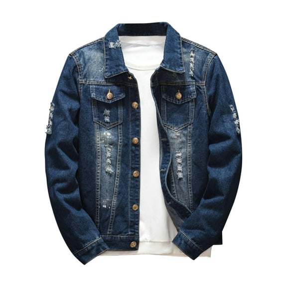 hotojiny Jean Jacket for Men Fashion Washed Loose Denim Jacket Big and Tall Mens Button down Work Denim Coat Fall Winter Clothes