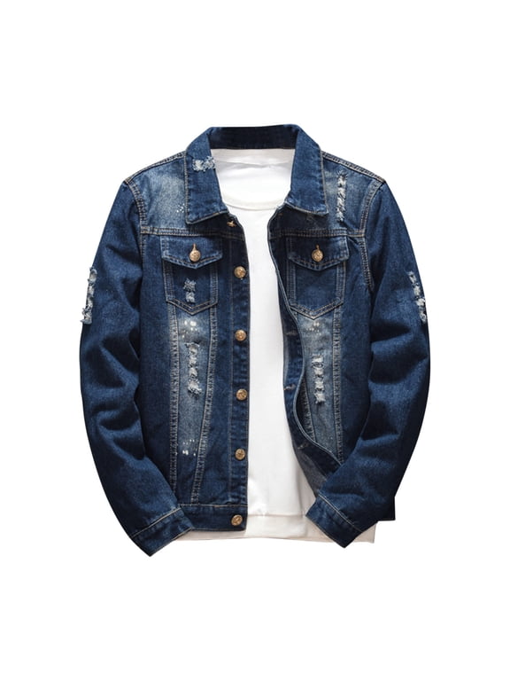 Jean Jacket for Men Fashion Washed Loose Denim Jacket Big and Tall Mens Button down Work Denim Coat Fall Winter Clothes