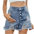 thumbnail image 1 of hotojiny Jean Shorts Womens High Waisted Button Ripped Stretchy Denim Shorts Summer Frayed Casual Shorts with Pockets, 1 of 7
