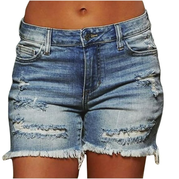 hotojiny Jean Shorts Womens Vintage Low Rise Stretchy Ripped Denim Shorts with Pocket Casual Frayed Trendy Clothes Streetwear