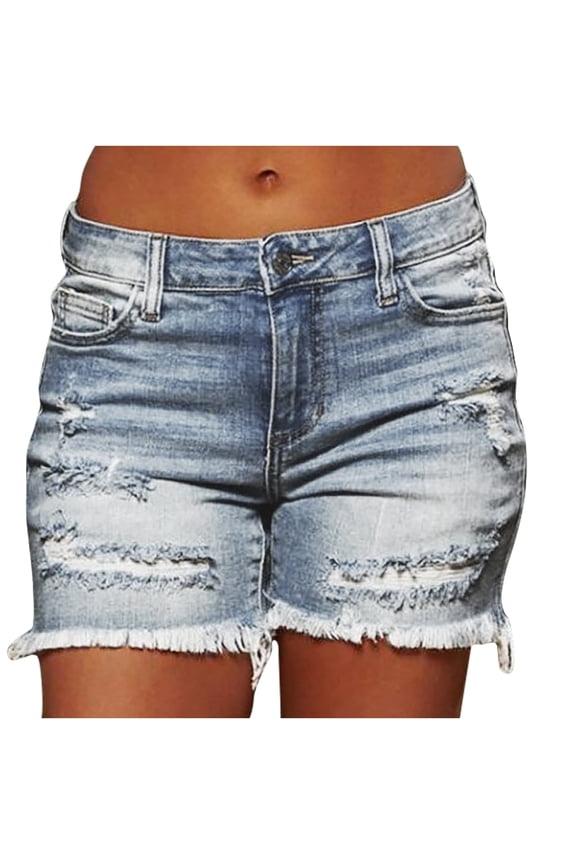 Jean Shorts Womens Vintage Low Rise Stretchy Ripped Denim Shorts with Pocket Casual Frayed Trendy Clothes Streetwear