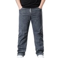 thumbnail image 1 of hotojiny Jeans for Men Pull on Elastic Waist Loose Fit Denim Pants Big and Tall Straight Leg Stretch Chambray Trousers Streetwear XL-5XL, 1 of 7