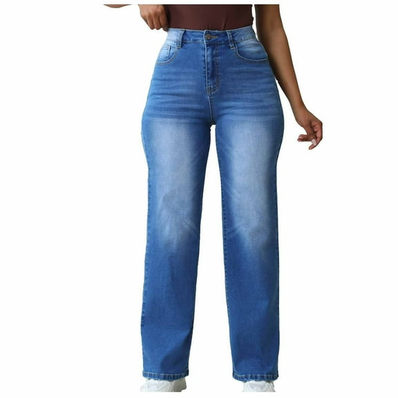 hotojiny Jeans for Women Trendy High Waisted Stretchy Denim Pants with Pockets Casual Straight Leg Jeans