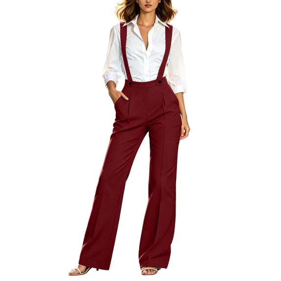 hotojiny Jumpsuits for Women Casual Business Dress Pants with Adjustable Suspenders Long Pants Rompers with Removable Straps