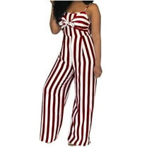 hotojiny Jumpsuits for Women Striped Strap Rompers Sleeveless Ladies Outfits Casual Wide Leg Long Pants Rompers