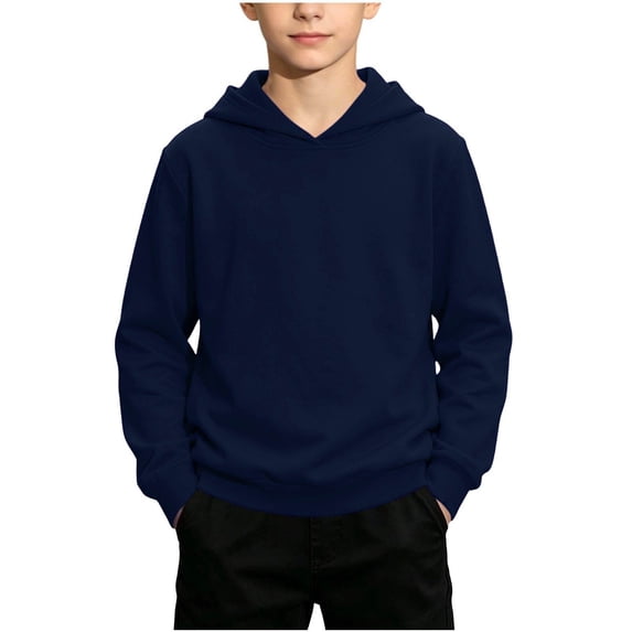hotojiny Kids Fashion Pullover Hoodie Children Solid Color Long Sleeve Top Unisex Girls Boys Athletic Sweatshirt(Dark Blue,2-3 Years)