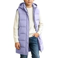 thumbnail image 1 of hotojiny Kids Long Puffer Vest Girls Boys Quilted Hooded Sleeveless Coat Thicken Button down Zip up Padded Outerwear Vests(Purple,10-11 Years), 1 of 9