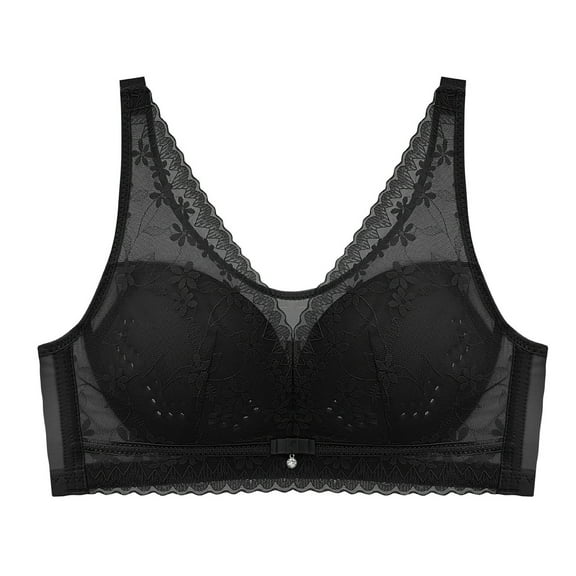 hotojiny Lace Bras for Women Cute No Underwire Mesh Deep V Neck Bras Breathable Full Coverage Seamless Push up Everyday Bras