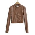 thumbnail image 1 of hotojiny Leather Jackets for Women Trendy Cropped Full Zip Motorcycle PU Leather Biker Outwear Coat Fall Fashion Clothing, 1 of 5