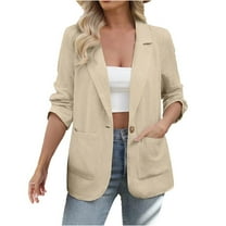 hotojiny Linen Blazers for Women Lightweight Notch Lapel Long Sleeve Business Coat Casual Single Breasted Work Suit Jacket with Pockets