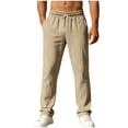 thumbnail image 1 of hotojiny Linen Pants Men Casual Loose Fit Beach Pants Summer Elastic Waist Straight Leg Travel Trousers with Pockets, 1 of 7