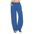 thumbnail image 1 of hotojiny Linen Pants Women Summer Baggy Flowy Wide Leg Beach Trousers with Pockets Comfy Drawstring Solid Color Lounge Pants, 1 of 7
