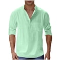 thumbnail image 1 of hotojiny Linen Shirts for Men Lightweight Roll up Long Sleeve Shirt Casual Beach Button Henley T-Shirt Vacation Tops with Pocket, 1 of 6