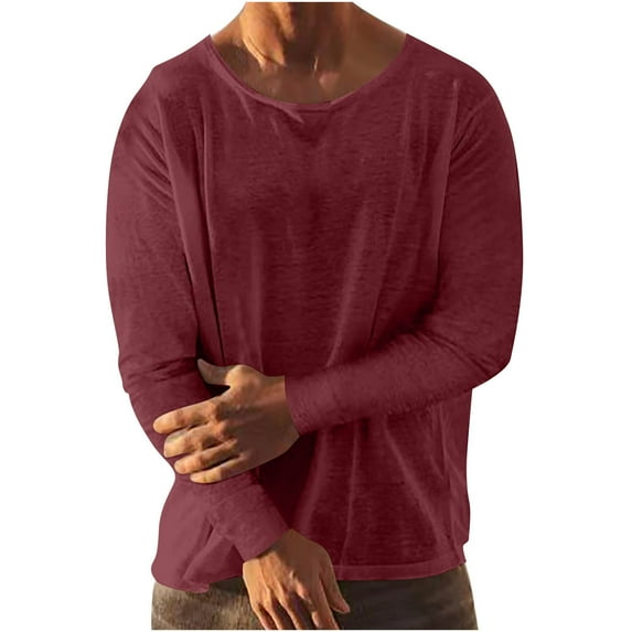 hotojiny Linen shirts for men casual Long Sleeve Yoga tops Summer Beach clothes Lightweight Plain Casual Tees