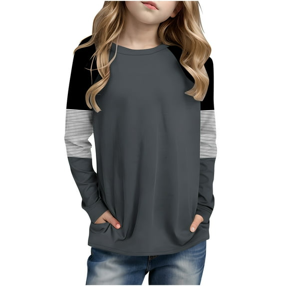 hotojiny Little Girls Boys Long Sleeve Shirts Kids Clothes Casual Crewneck Thermal Base Layer Tops Lightweight Fashion Tees 4-14 Years