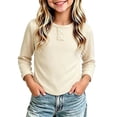thumbnail image 1 of hotojiny Little Girls Long Sleeve Shirts Comfy Soft Crewneck Plain Kids Tops Boys Fitted Casual Undershirts(Beige,2-3 Years), 1 of 7