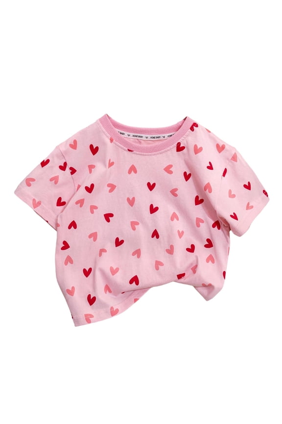 Little Girls Valentine's Shirt Cotton Heart T-Shirts Infant Baby Short Sleeve Tees Kids Newborn Valentine Gift 6 M-8 T