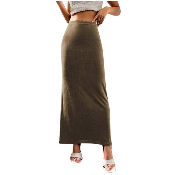 hotojiny Long Skirts for Women Velvet Casual Soft High Waist Maxi Skirts Fashion Lounge Solid Color Skirts