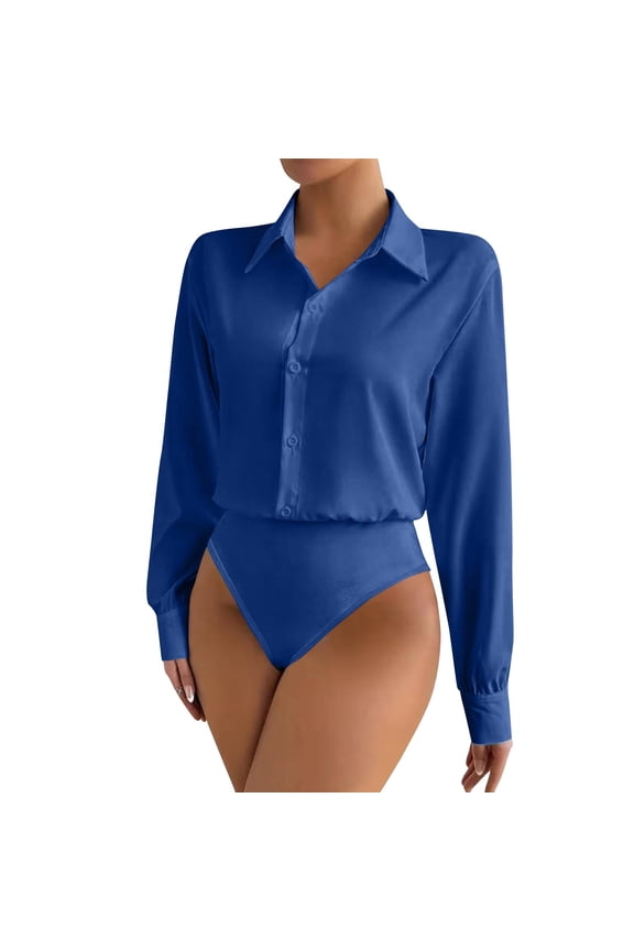 Long Sleeve Bodysuits for Women Formal Casual Business Blouse One Piece Clothes Button down Office Work Body Suits Shapewear