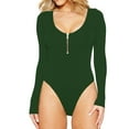 thumbnail image 1 of hotojiny Long Sleeve Bodysuits for Womens Scoop Neck Zip Front One-Piece Jumpsuits Butt Lifting Stretchy Body Suits Tops, 1 of 5