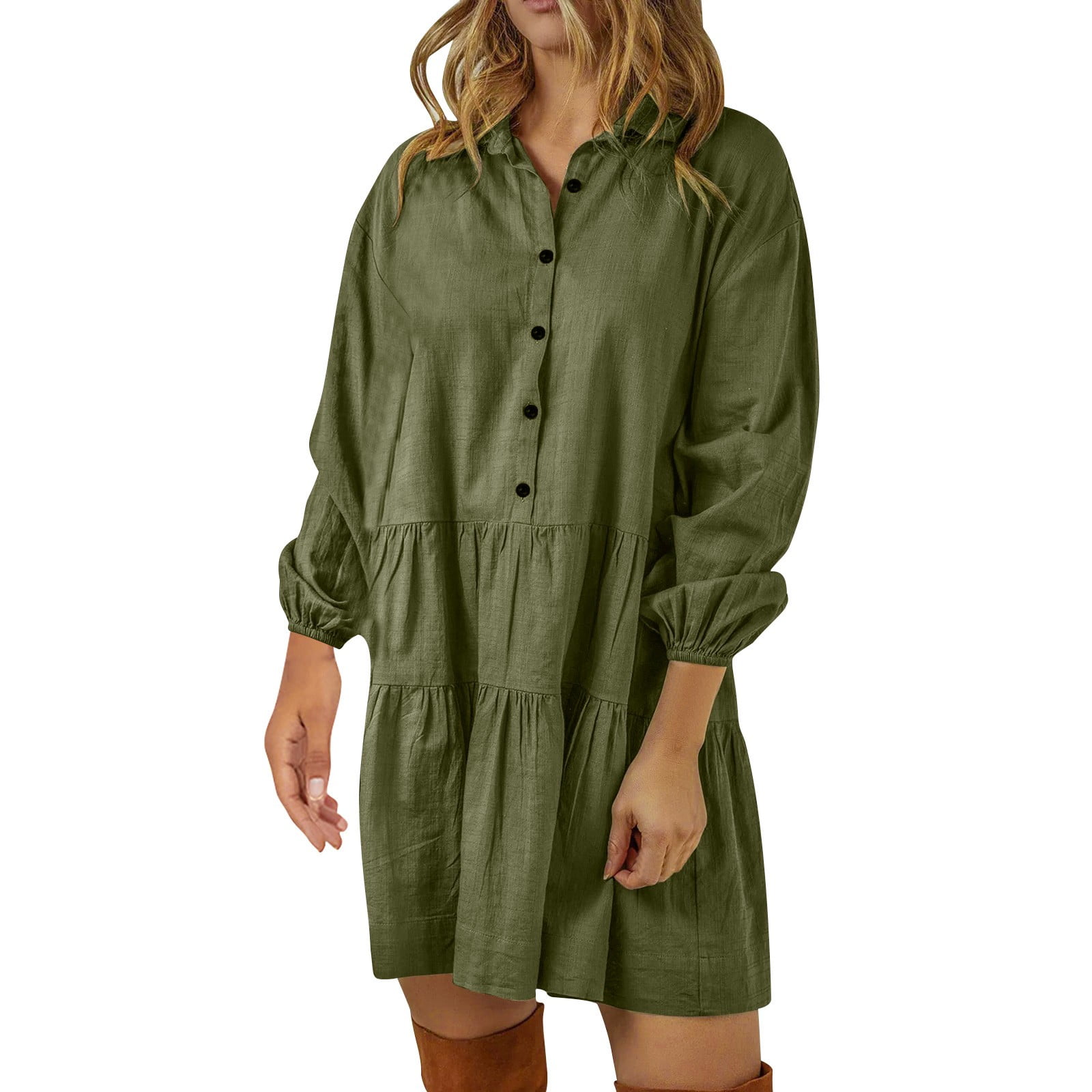 hotojiny Long Sleeve Shirt Dress for Women Flowy Lounge Beach Dress ...