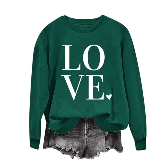 hotojiny Long Sleeve Shirt for Women Valentine's Day Cute Graphic Tunic Top Casual Crew Neck Fleece Sweatshirt Pullover XS-Xl