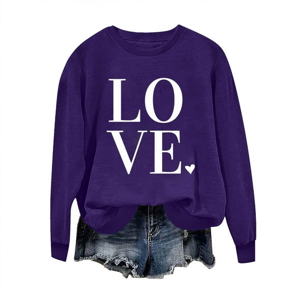 hotojiny Long Sleeve Shirt for Women Valentine's Day Cute Graphic Tunic Top Casual Crew Neck Fleece Sweatshirt Pullover XS-Xl