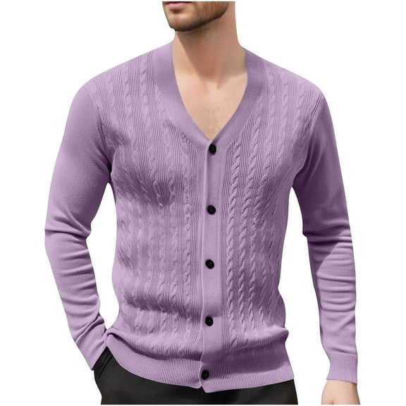 hotojiny Long Sleeve Shirts for Men Buttons down Cable Knit Cardigan Sweater Soft Slim Fit V Neck Fashion Tops Outwear for Business