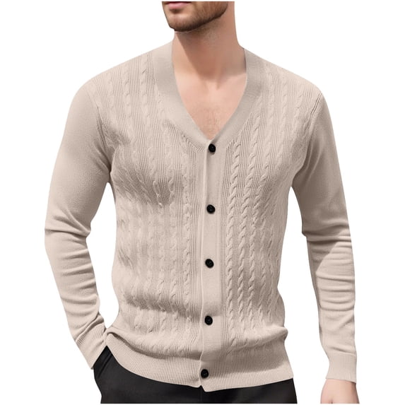 hotojiny Long Sleeve Shirts for Men Buttons down Cable Knit Cardigan Sweater Soft Slim Fit V Neck Fashion Tops Outwear for Business