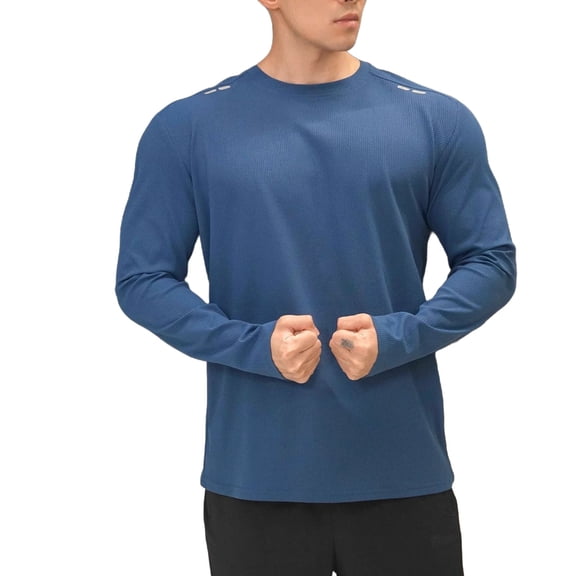 hotojiny Long Sleeve Shirts for Men Lightweight Workout Gym Casual Shirts Comfort Crewneck Plain Slim Fit Muscle Shirts