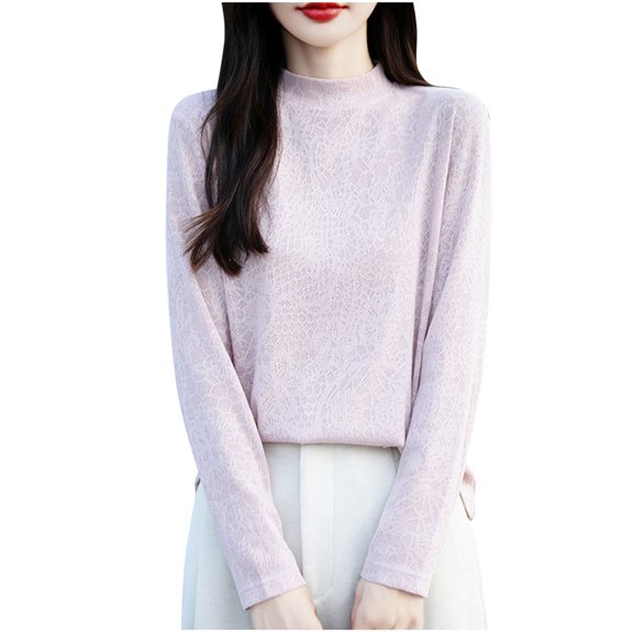 hotojiny Long Sleeve Shirts for Women Casual Soft Mock Neck Basic Tee Solid Color Loose Fit Tops Fall Outfit Clothes