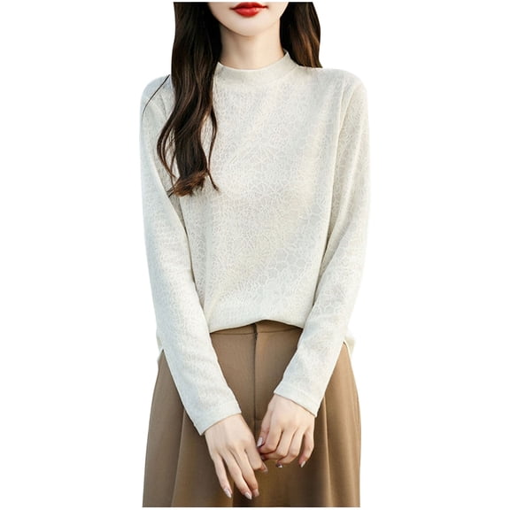 hotojiny Long Sleeve Shirts for Women Casual Soft Mock Neck Basic Tee Solid Color Loose Fit Tops Fall Outfit Clothes