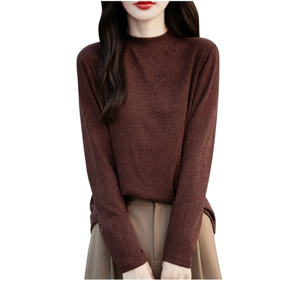 hotojiny Long Sleeve Shirts for Women Casual Soft Mock Neck Basic Tee Solid Color Loose Fit Tops Fall Outfit Clothes