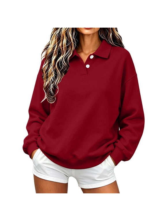 Long Sleeve Shirts for Women Classic Fit Golf Tops with Lapel Work Shirt Fall Winter Collared Fashion Workout Pullover(Wine,Small)