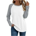 thumbnail image 1 of hotojiny Long Sleeve Shirts for Women Color Block Casual Tunic Tops Lightweight Crew Neck Basic Tees Trendy Clothes Fall Outfits, 1 of 6