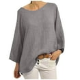 thumbnail image 1 of hotojiny Long Sleeve Shirts for Women Cotton Linen Plus Size Scoop Neck Loose Tops Lightweight Solid Color Oversized Tee, 1 of 6