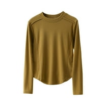 hotojiny Long Sleeve Shirts for Women Fall Winter Warm Crew Neck Fitted Tops Thermal Undershirt Curved Hem Stretch Base Layer Soft Tee