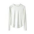 thumbnail image 1 of hotojiny Long Sleeve Shirts for Women Fall Winter Warm Crew Neck Fitted Tops Thermal Undershirt Curved Hem Stretch Base Layer Soft Tee, 1 of 3
