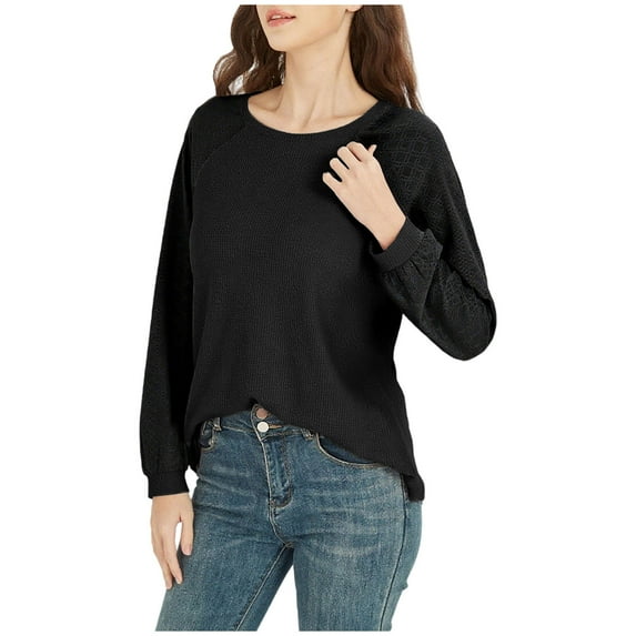 hotojiny Long Sleeve Shirts for Women Lightweight Solid Color Casual Tops Fall Outfits Crew Neck Basic Tees Trendy Clothes