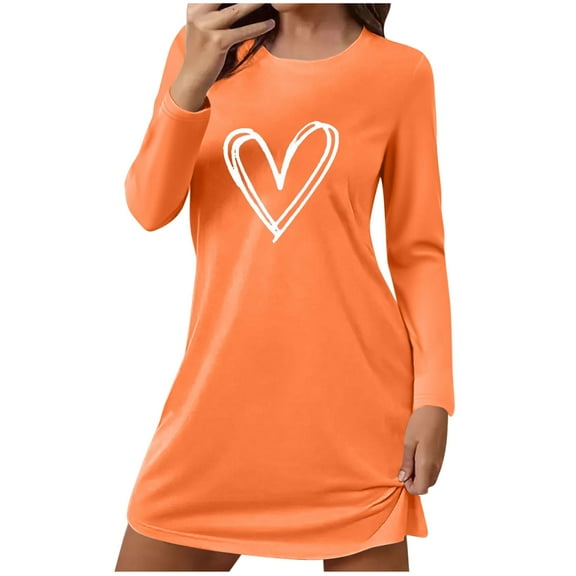 hotojiny Long Sleeve Sleep Shirts for Women Fall Soft Night Shirts Pullover Fashion Heart Mini Pajama Dress Comfy Nightgowns