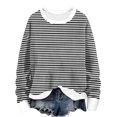 thumbnail image 1 of hotojiny Long Sleeve Sweatshirt for Women Casual Crew Neck Knit Pullover Tops Fall Fashion Striped Tunic Tops, 1 of 5