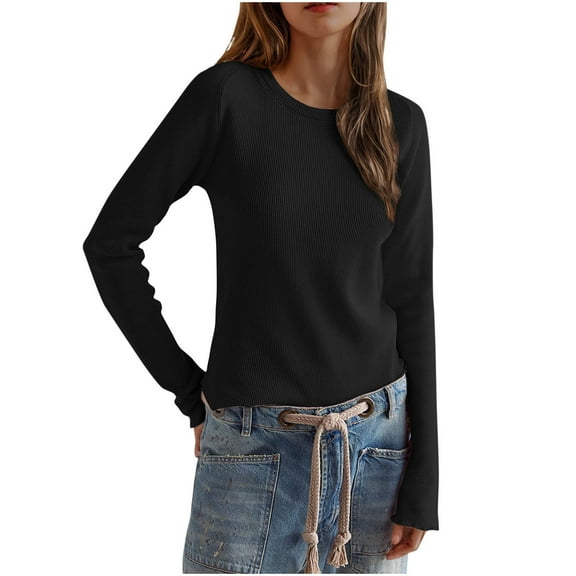 hotojiny Long Sleeve Tops for Women Fall Casual Crew Neck Pullover Shirts Basic Knit Tunic Tops Lightweight Base Layer