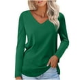 thumbnail image 1 of hotojiny Long Sleeve Tops for Women Fashion Spring Casual V Neck Basic Shirts Comfy Lounge Loose Solid Color Blouse, 1 of 5