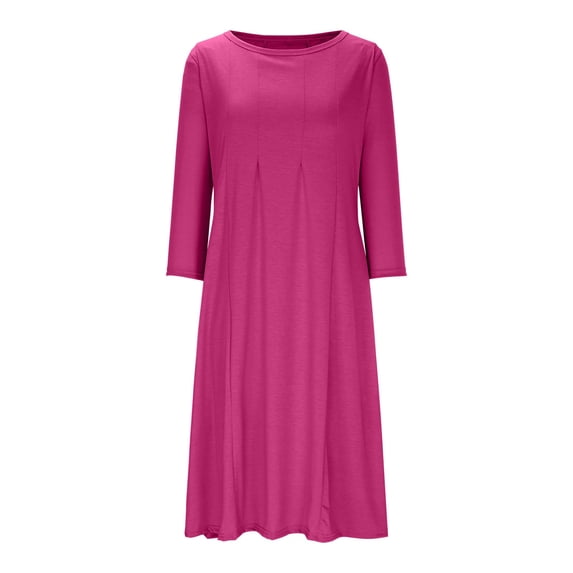 hotojiny Maxi Dress for Women Casual 3/4 Length Sleeve Flowy Dress Soft Lounge Comfy Crewneck Vacation Dress