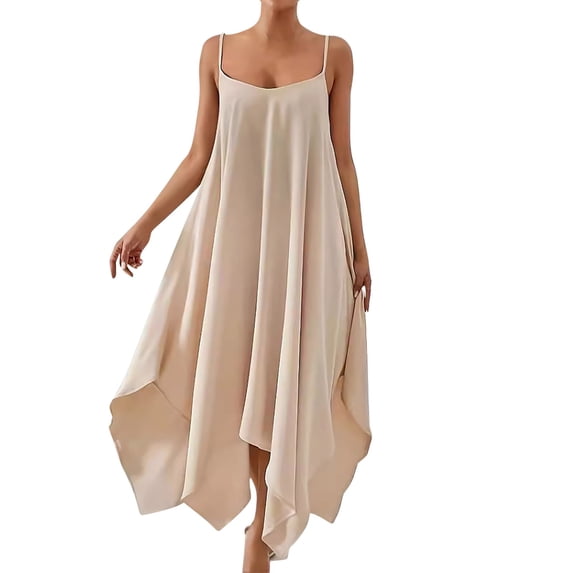 hotojiny Maxi Dresses for Women Spaghetti Strap Sleeveless Handkerchief Hem Flowy Dresses Casual Beach Boho Sundress